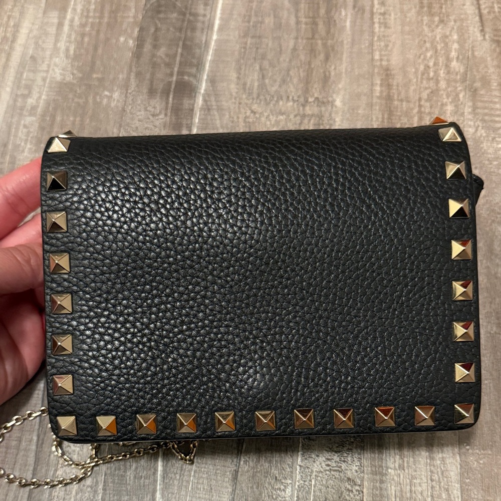 Valentino Garavani Black Leather Clutch with Gold Studs
